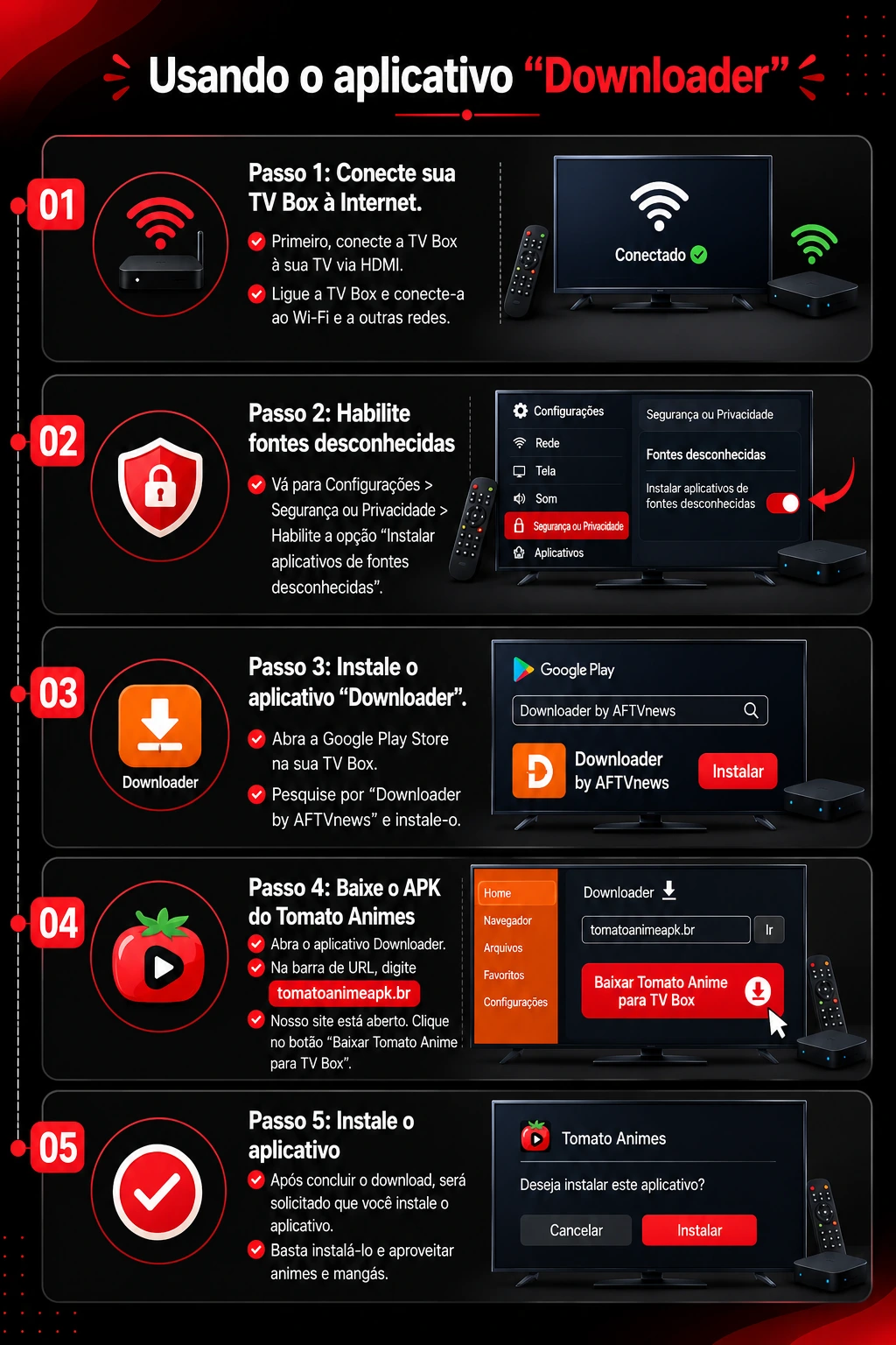 Como baixar e instalar o APK do Tomato Anime para TV Box usando o aplicativo “Downloader”